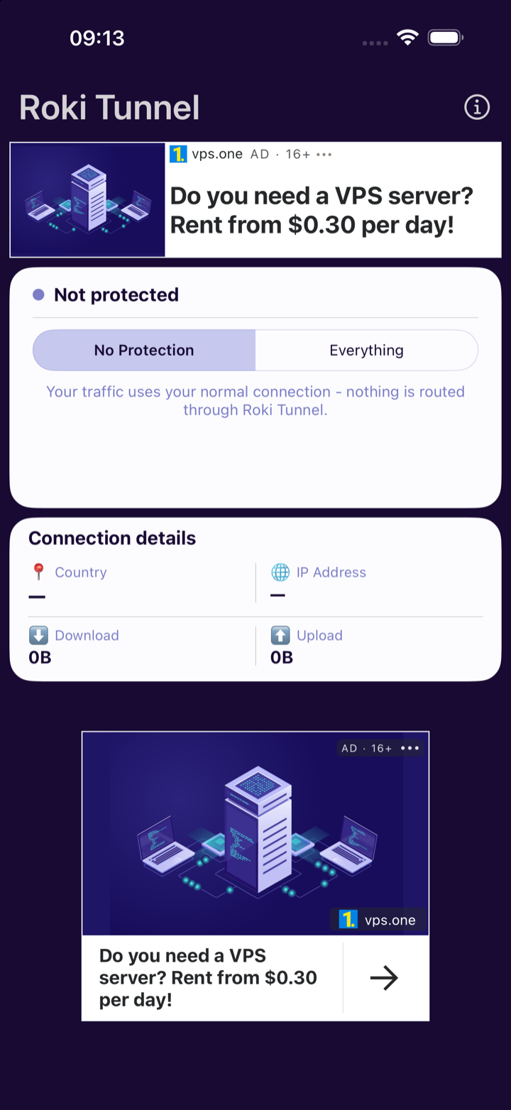 Roki Tunnel main screen on iPhone